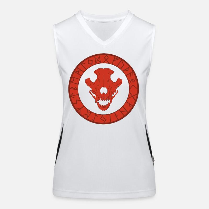 Roter Wikinger Wolf Schädel Funktionelles Kontrast-Tank Top für Frauen