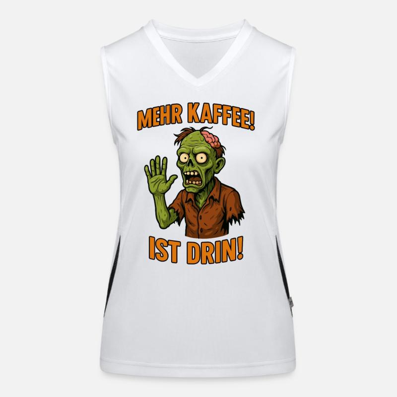 Humorvoller Zombie mit Kaffeegeste Funktionelles Kontrast-Tank Top für Frauen