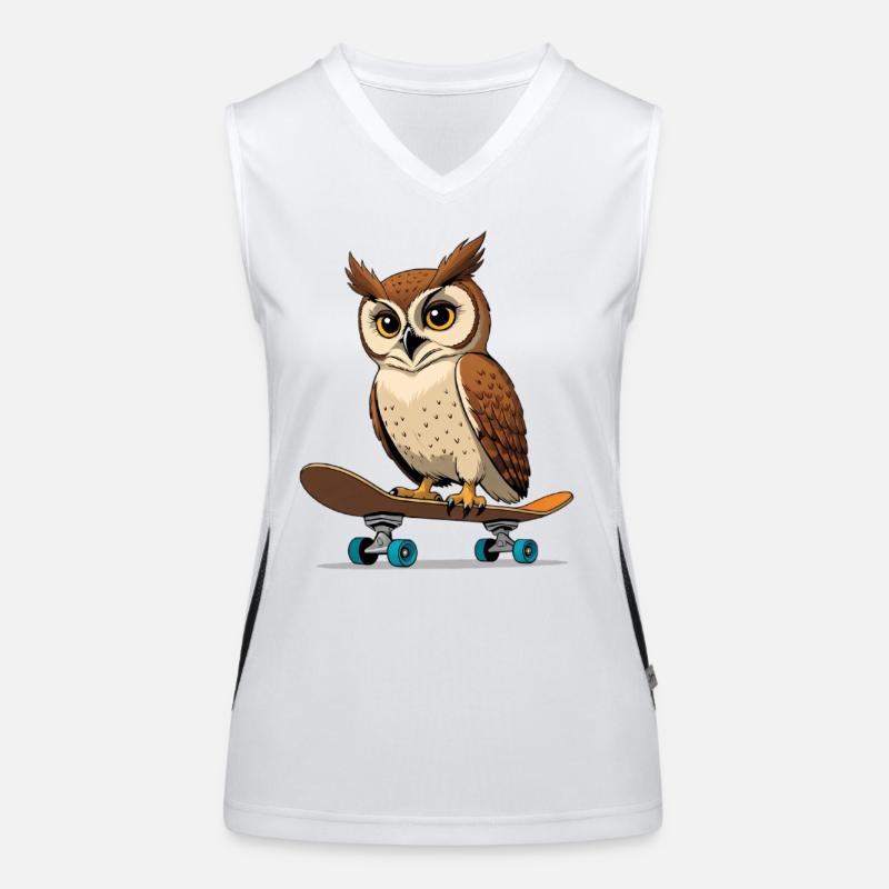 Eule auf Skateboard im Comic-Stil Funktionelles Kontrast-Tank Top für Frauen