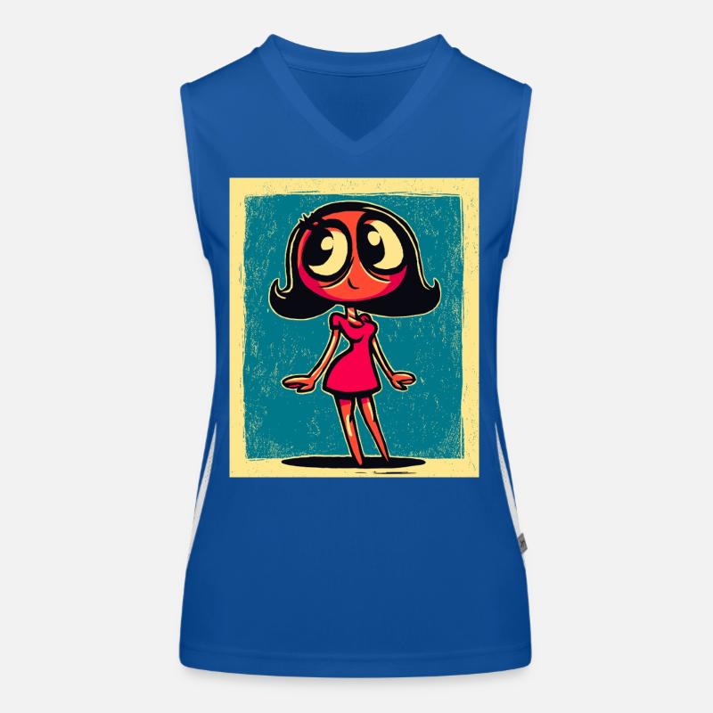 Verspieltes Cartoon Mädchen auf bunter Hintergrund Funktionelles Kontrast-Tank Top für Frauen