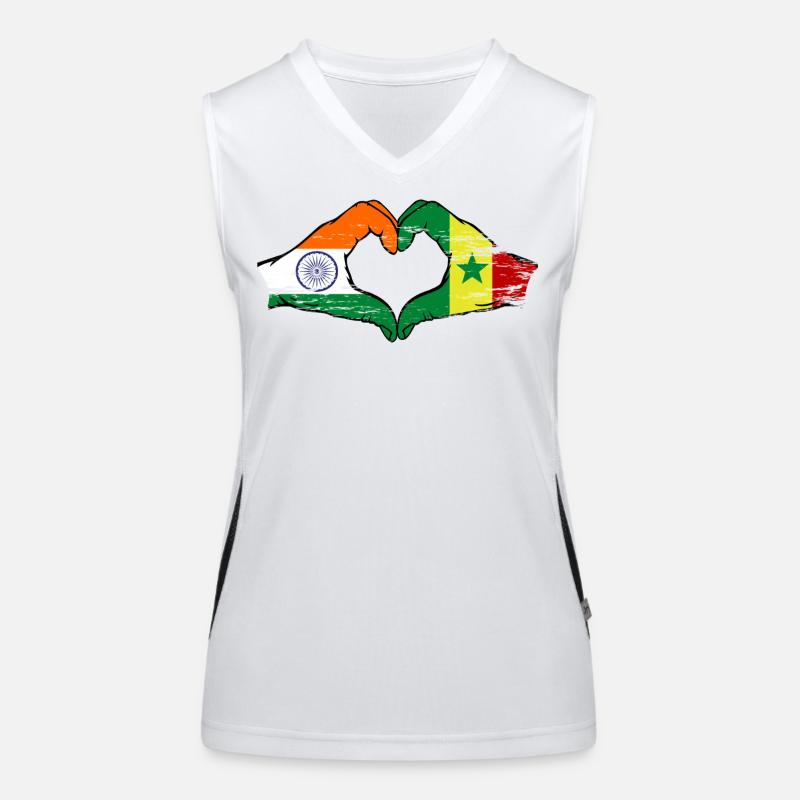 Inde Sénégal Drapeau Mains Coeur Forme Utilisé Débardeur respirant contrasté Femme