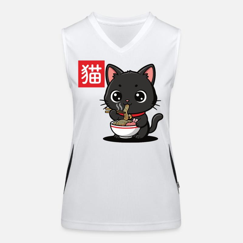 Chaton mange Ramen Illustration Débardeur respirant contrasté Femme