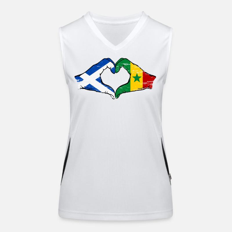 Ecosse Drapeau Sénégal mains forme de coeur utilisé Débardeur respirant contrasté Femme