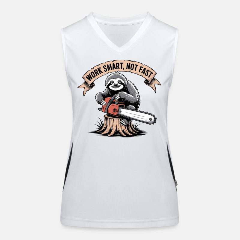 Work Smart Not Fast Sloth Chainsaw Women's Functional Contrast Tank Top