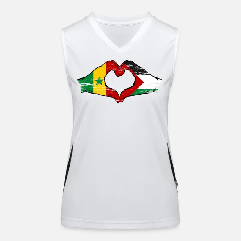 Senegal Palestine Flag Hands Heart Shape Used Women's Functional Contrast Tank Top