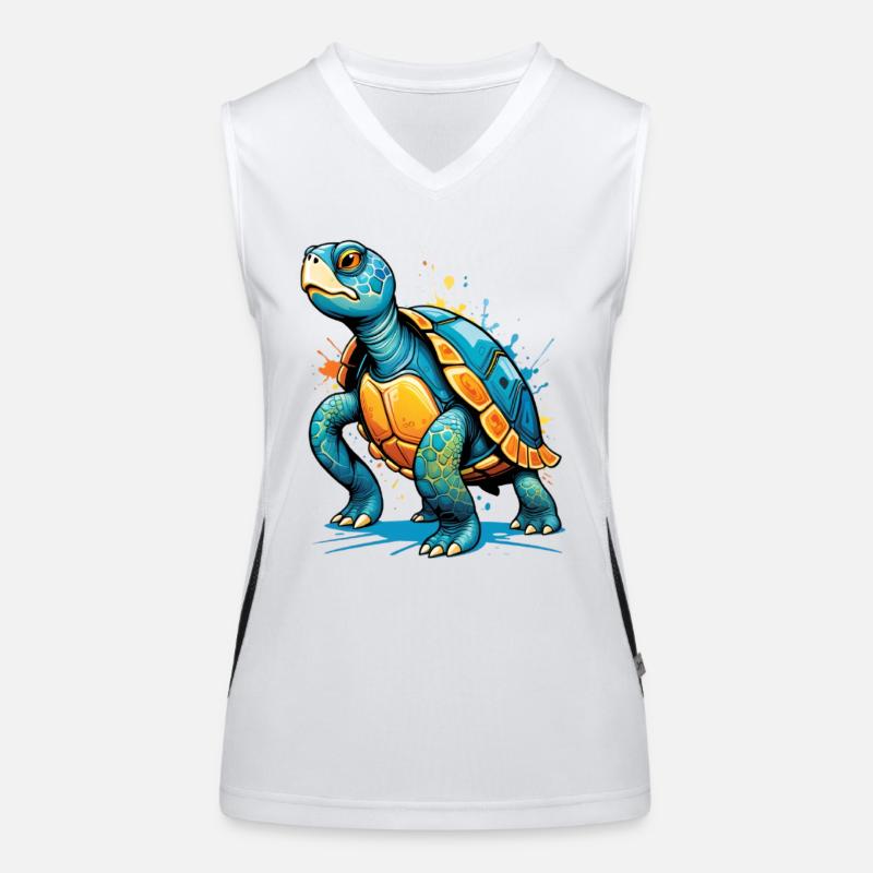 Farbige Schildkröte Illustration mit Spritzern Funktionelles Kontrast-Tank Top für Frauen