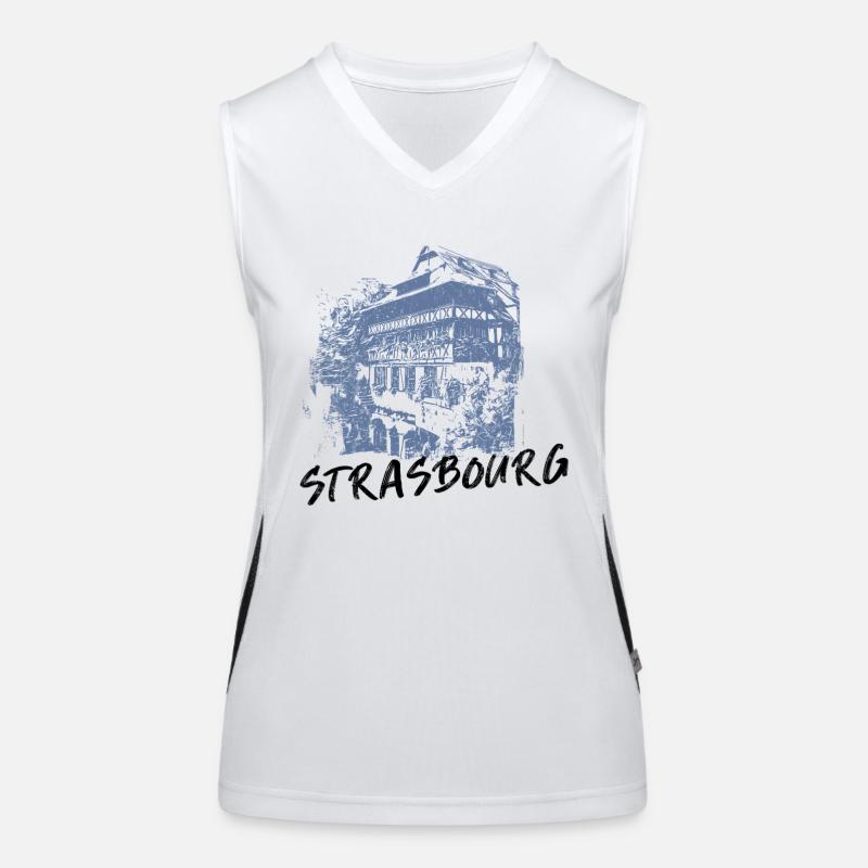 Typical Strasbourg facades in monochrome blue Women's Functional Contrast Tank Top