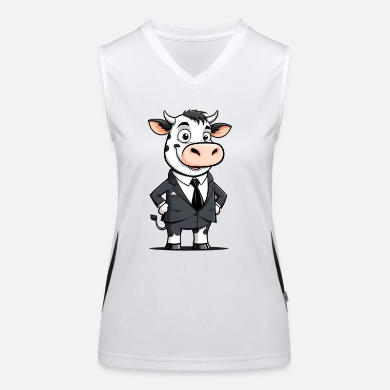 Cow in black suit and tie Women's Functional Contrast Tank Top