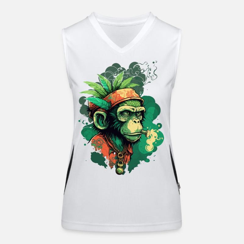 Green gorilla head with leaf ribbon Women's Functional Contrast Tank Top