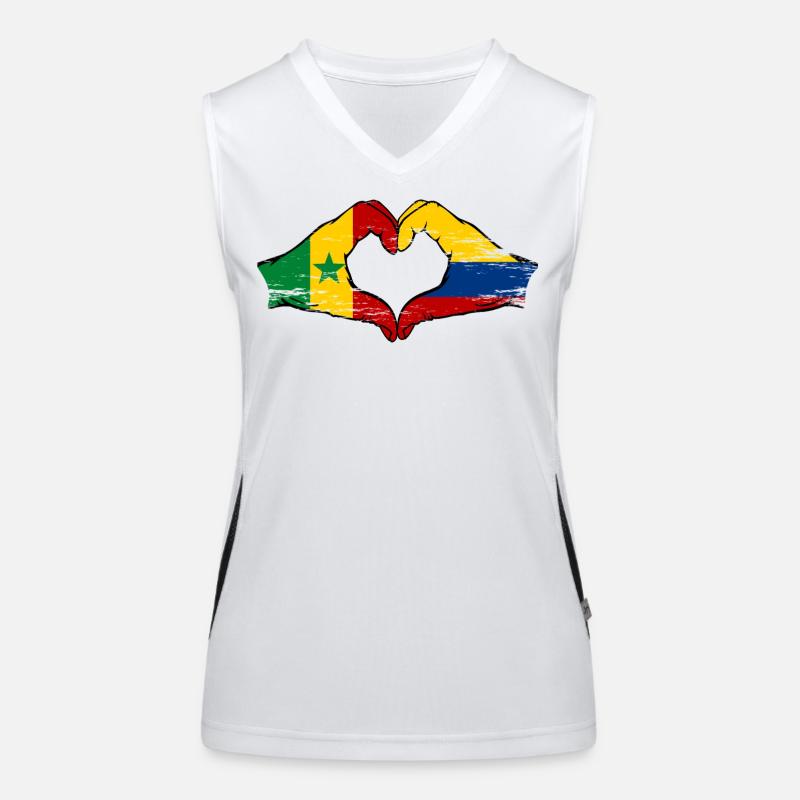 Senegal Colombia Flag Hands Heart Shape Used Women's Functional Contrast Tank Top