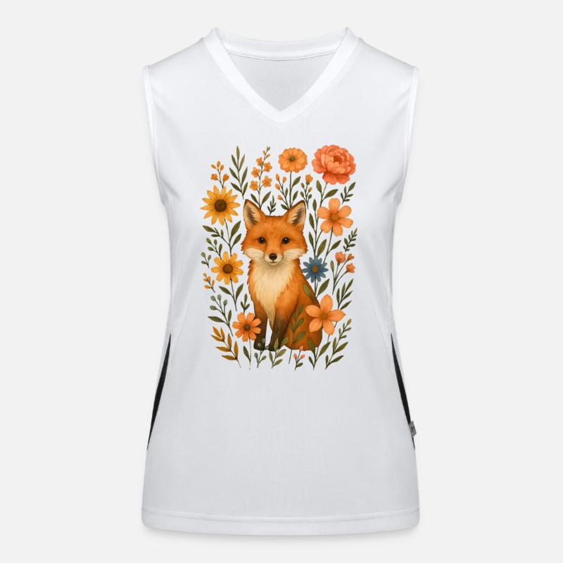 Fuchs mit Blumen Cottagecore Funktionelles Kontrast-Tank Top für Frauen