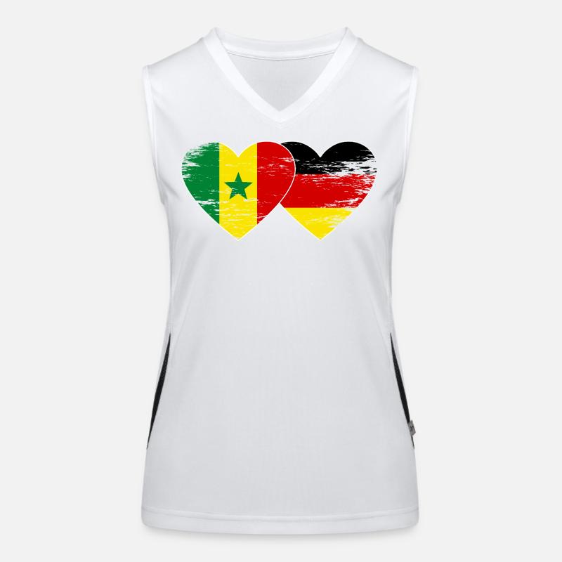 Senegal Germany Flag Heart used Women's Functional Contrast Tank Top
