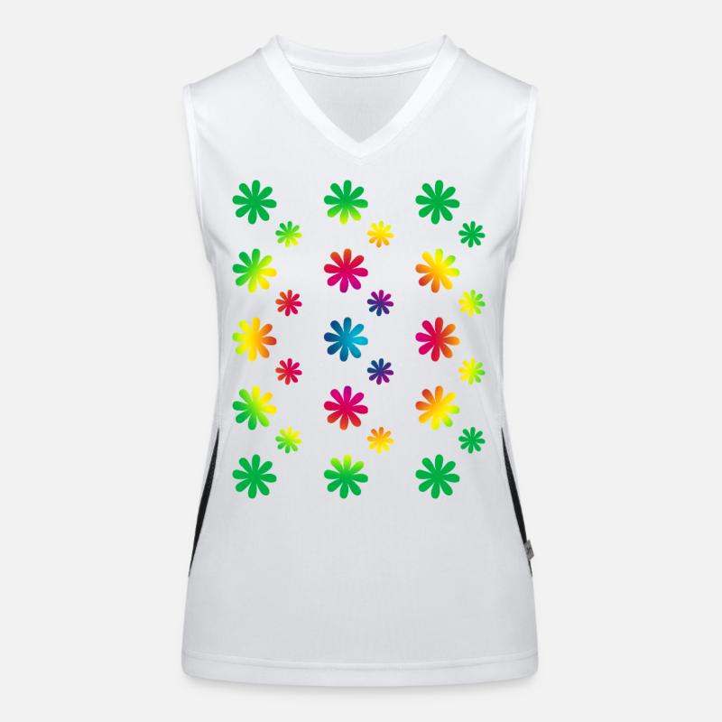 bunte Blumen - Retro - Regenbogenblüten Muster Funktionelles Kontrast-Tank Top für Frauen