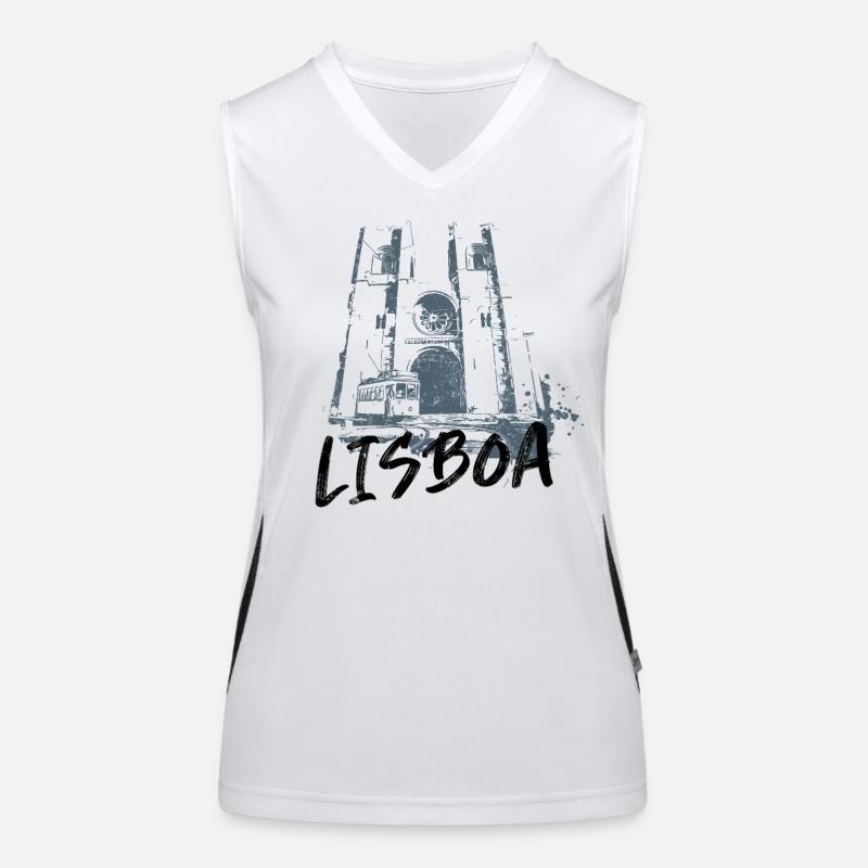Kathedrale von Lissabon Monochromes Illustrationsdesign Funktionelles Kontrast-Tank Top für Frauen