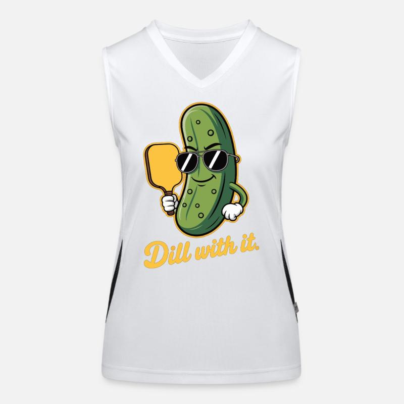Pickleball Shirt mit Gurke „Dill with it“ Funktionelles Kontrast-Tank Top für Frauen