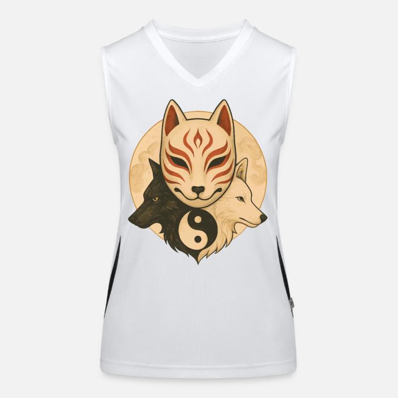Fuchs Maske & Yin Yang Wölfe Funktionelles Kontrast-Tank Top für Frauen