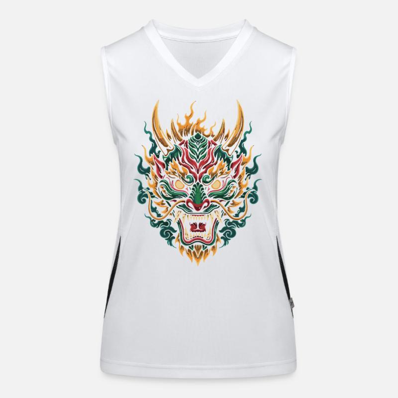 Fiery Dragon Mask | Mythical Flame Beast Women's Functional Contrast Tank Top