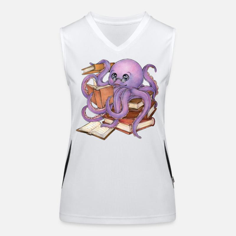 Reading Octopus in Stack of Books Book Gift Women's Functional Contrast Tank Top