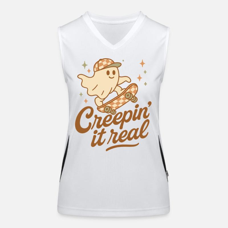 Creepin It Echtes lustiges Halloween Ghost Skateboard Funktionelles Kontrast-Tank Top für Frauen