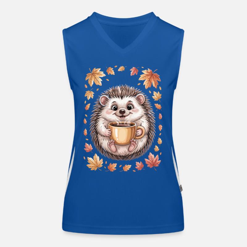 Herbstlicher Igel mit Kaffeebecher Funktionelles Kontrast-Tank Top für Frauen