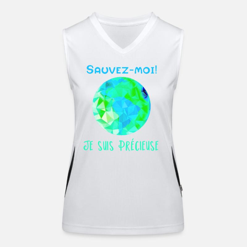 Globe Géométrique Bleu Vert Sauvez moi! Débardeur respirant contrasté Femme