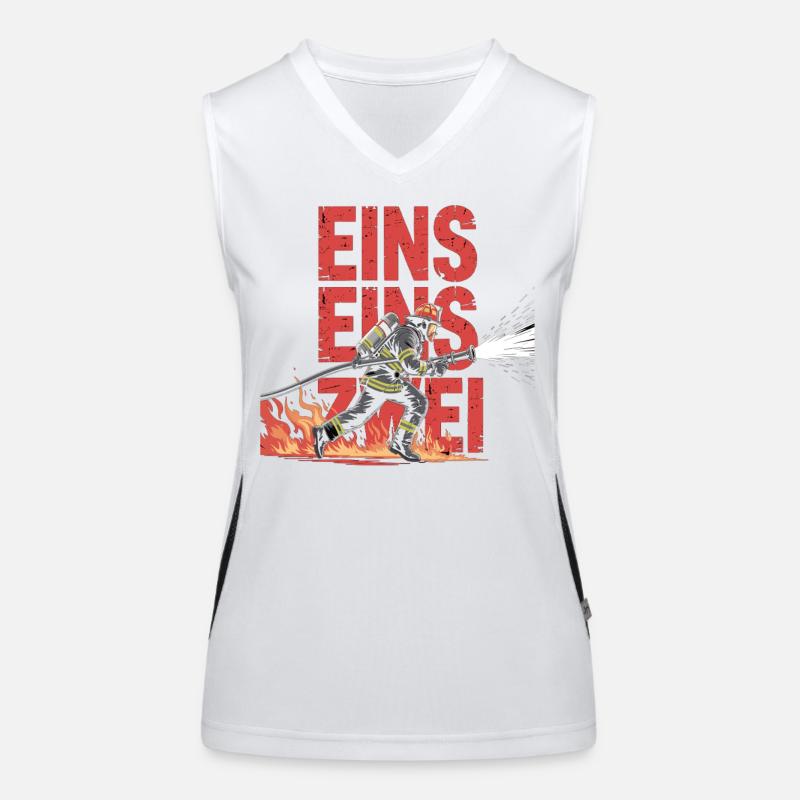 Feuerwehr Spruch – 112 Notruf Held in Aktion Funktionelles Kontrast-Tank Top für Frauen
