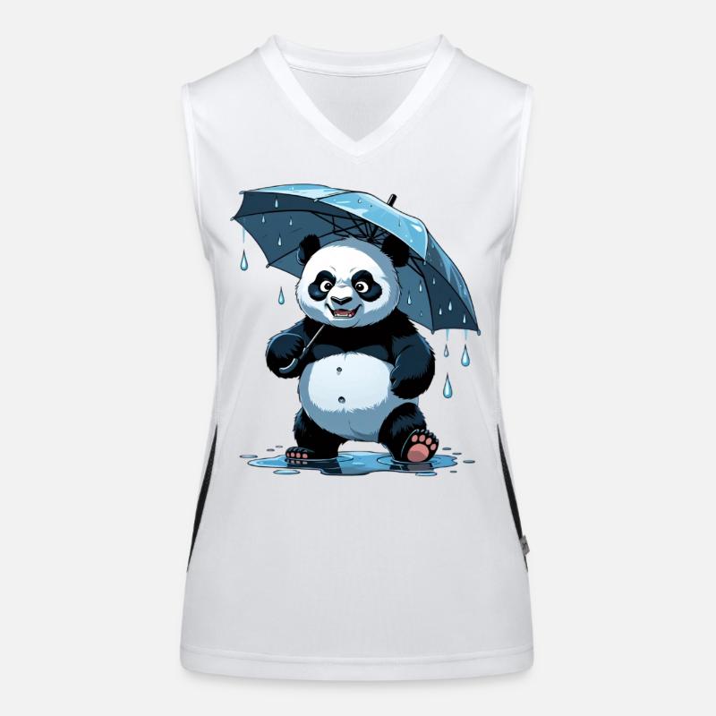 Panda Under Umbrella Women's Functional Contrast Tank Top