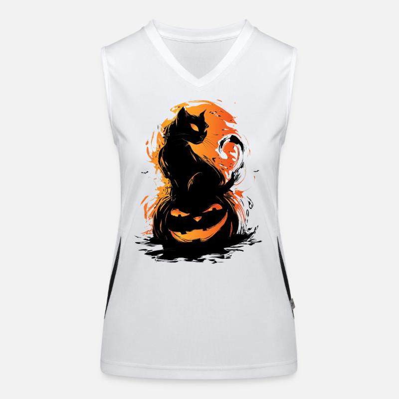 Chat effrayant noir citrouille Halloween Design Débardeur respirant contrasté Femme