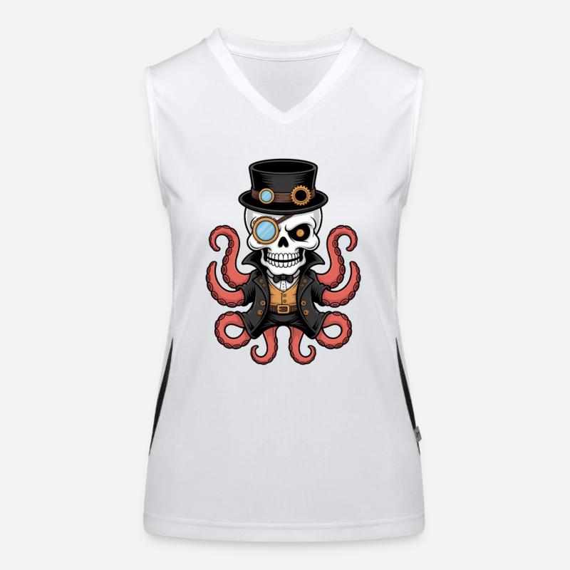 Octopus in steampunk style with monocle Women's Functional Contrast Tank Top