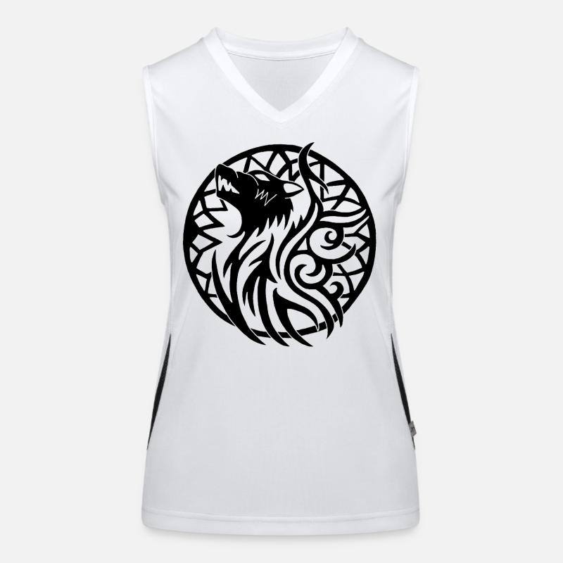 Schwarzer Wikingerwolf und Talisman des Glücks Funktionelles Kontrast-Tank Top für Frauen