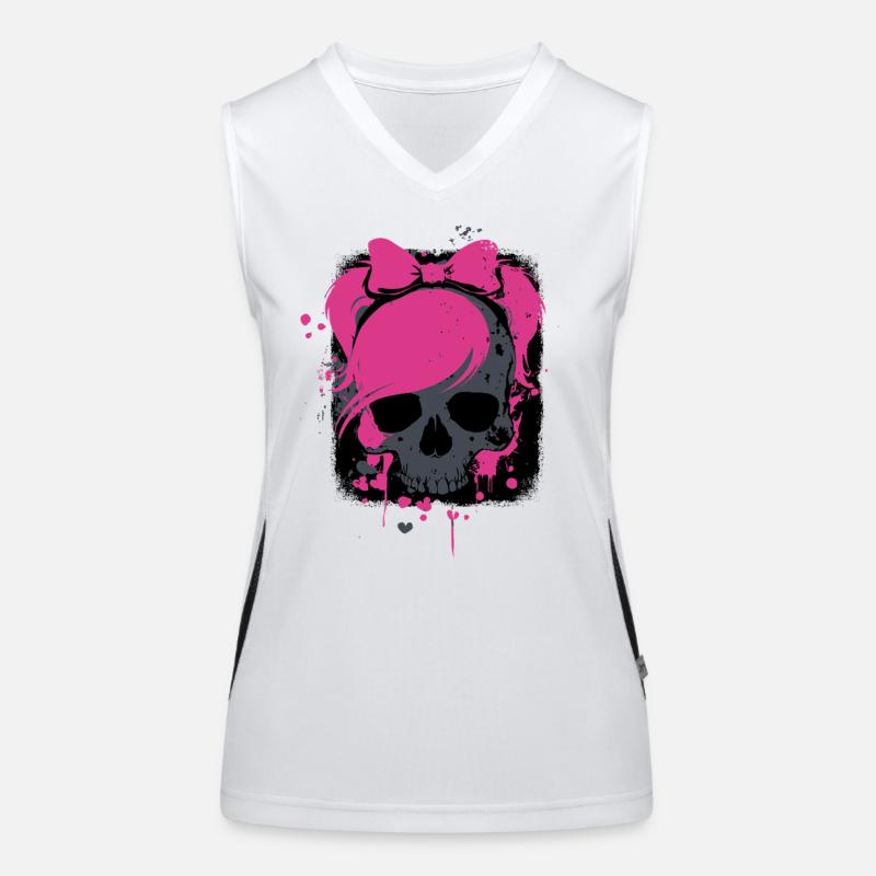 Pink Skull with Braids and Bows Women's Functional Contrast Tank Top