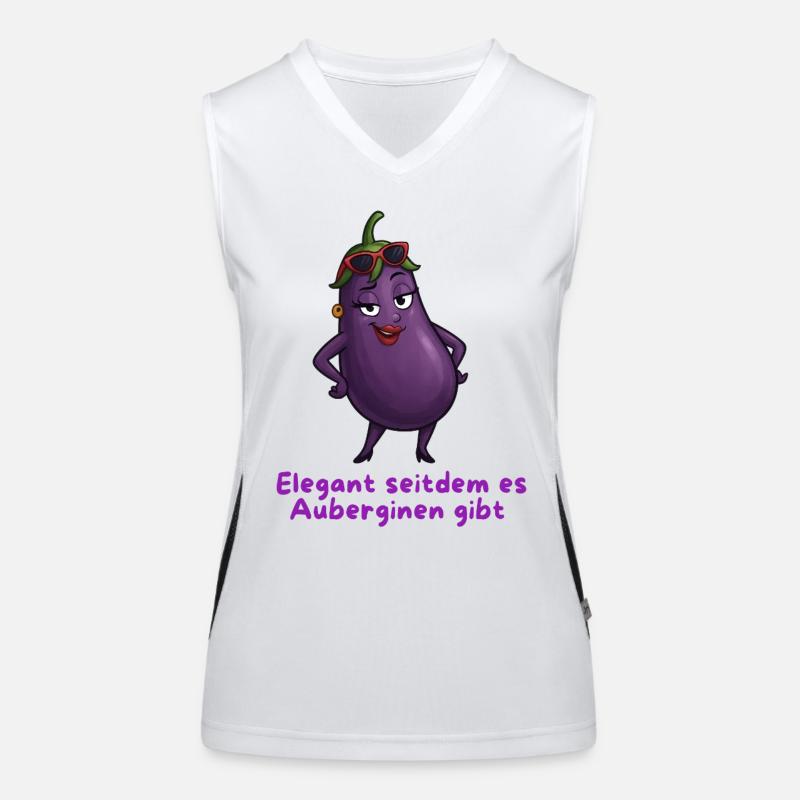 Elegant Eggplant Vegetable Motif Illustration Women's Functional Contrast Tank Top