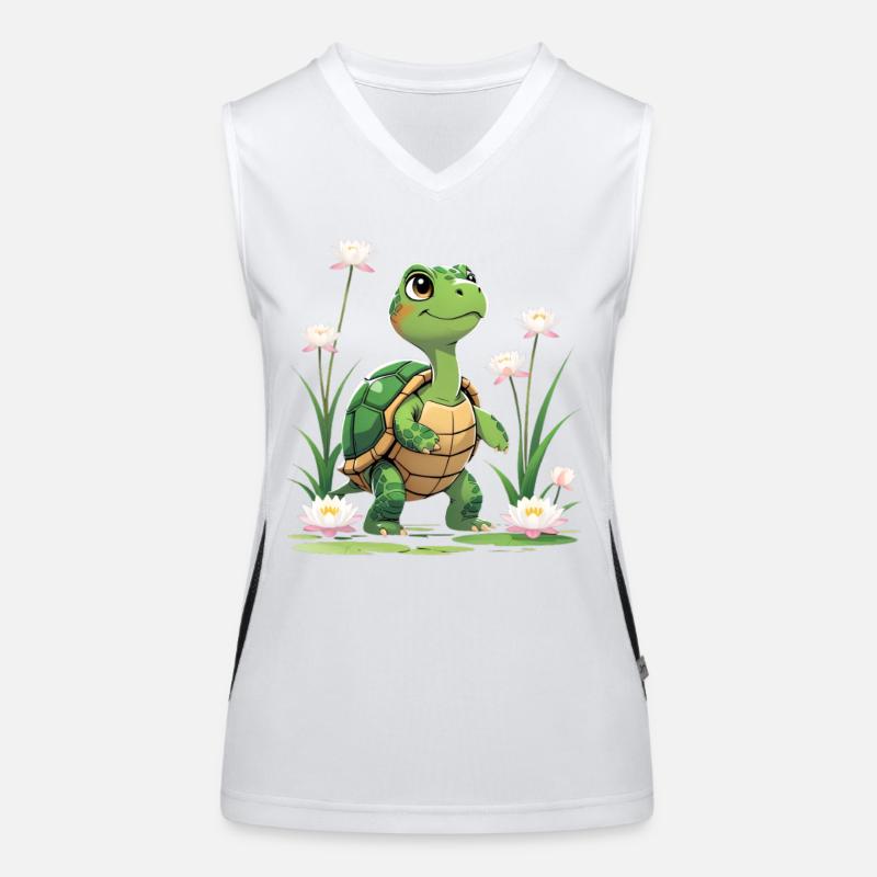 Tortue heureuse dans une mer de fleurs Débardeur respirant contrasté Femme