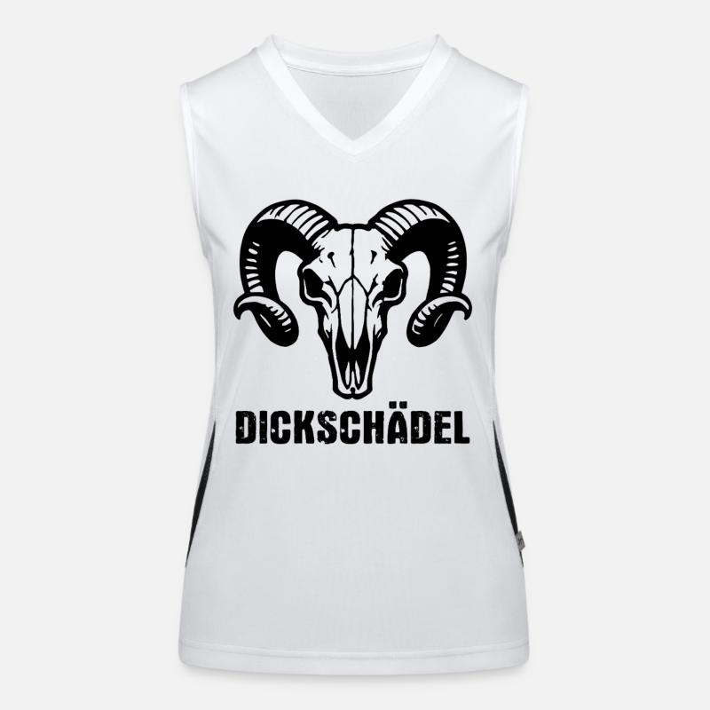 Ram's Head Skull with Horns - Thick Skull Women's Functional Contrast Tank Top