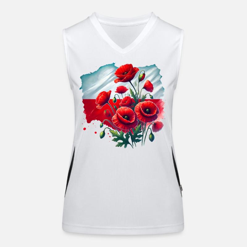 Polnische Mohnblumen Nationalflagge Kunst Funktionelles Kontrast-Tank Top für Frauen