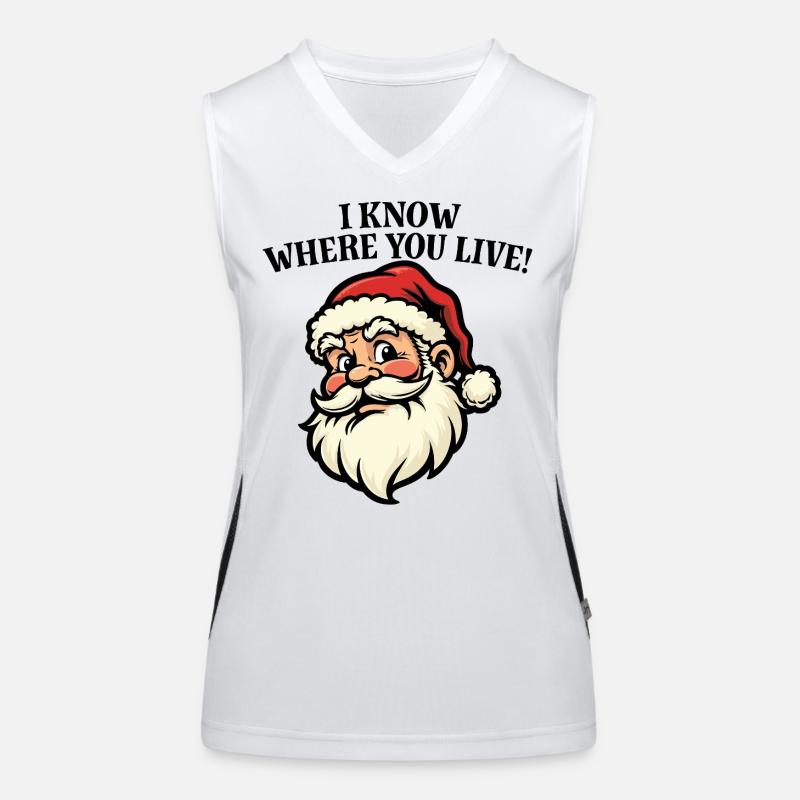 Ich weiß, wo du wohnst – Weihnachtsmann Funktionelles Kontrast-Tank Top für Frauen