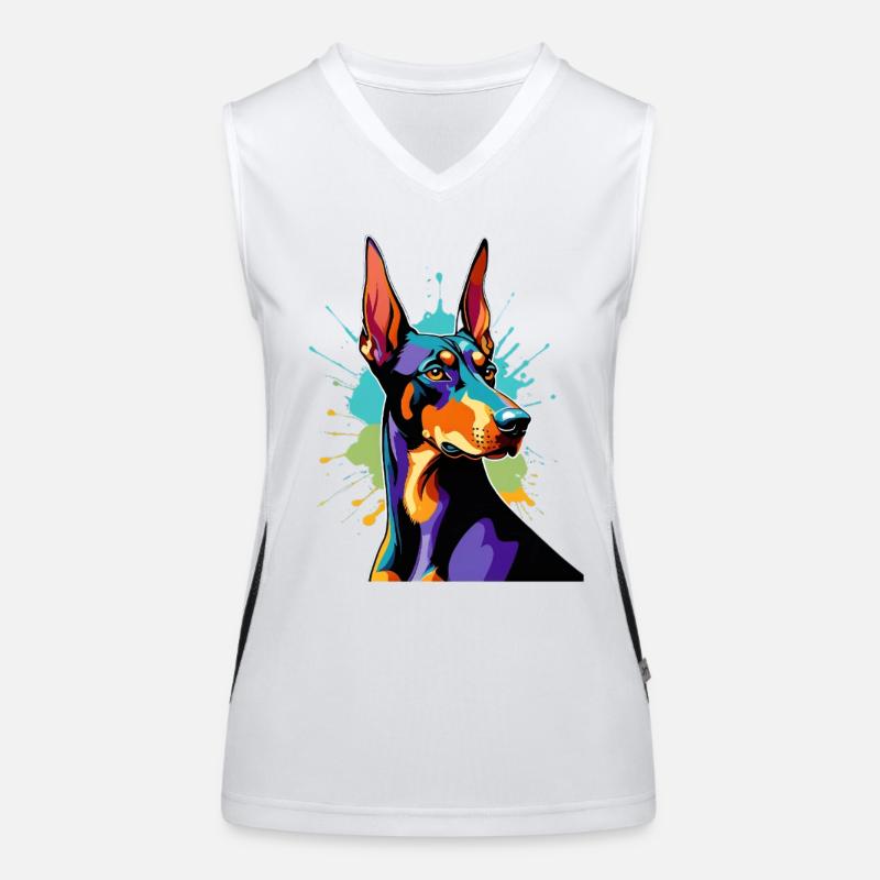 Farbexplosion Dobermann Funktionelles Kontrast-Tank Top für Frauen