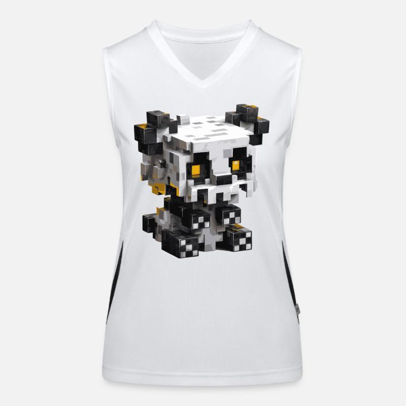 Cute pixel panda in retro gaming style Women's Functional Contrast Tank Top