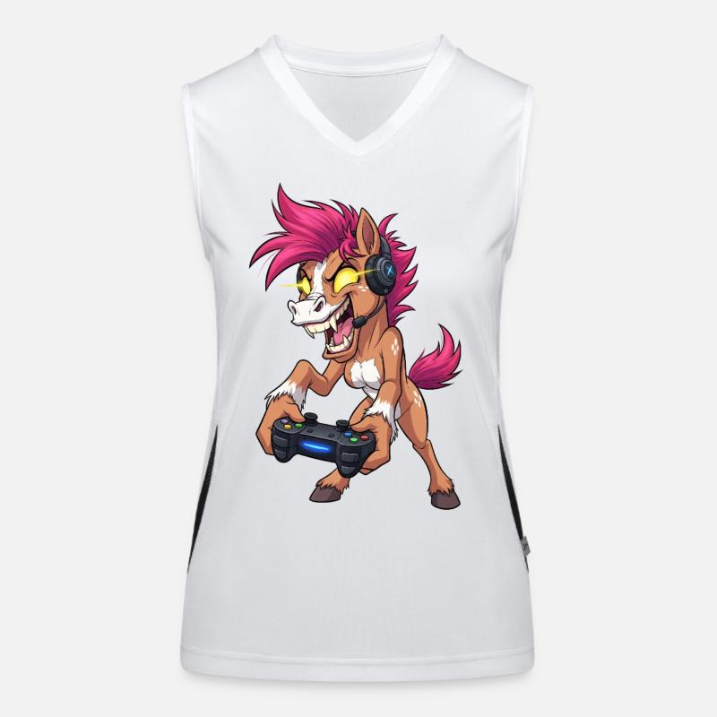 Crazy Neon Pony Gamer with Headset Gaming Women's Functional Contrast Tank Top