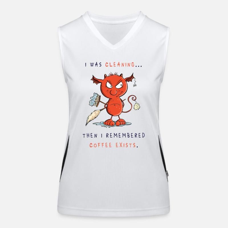 Cleaning devil cleans, coffee exists Women's Functional Contrast Tank Top