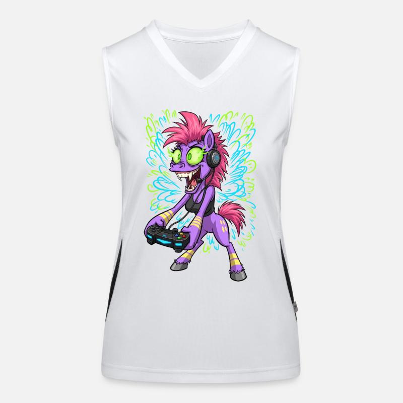 Neon Gaming Pony mit Kopfhörern Funktionelles Kontrast-Tank Top für Frauen