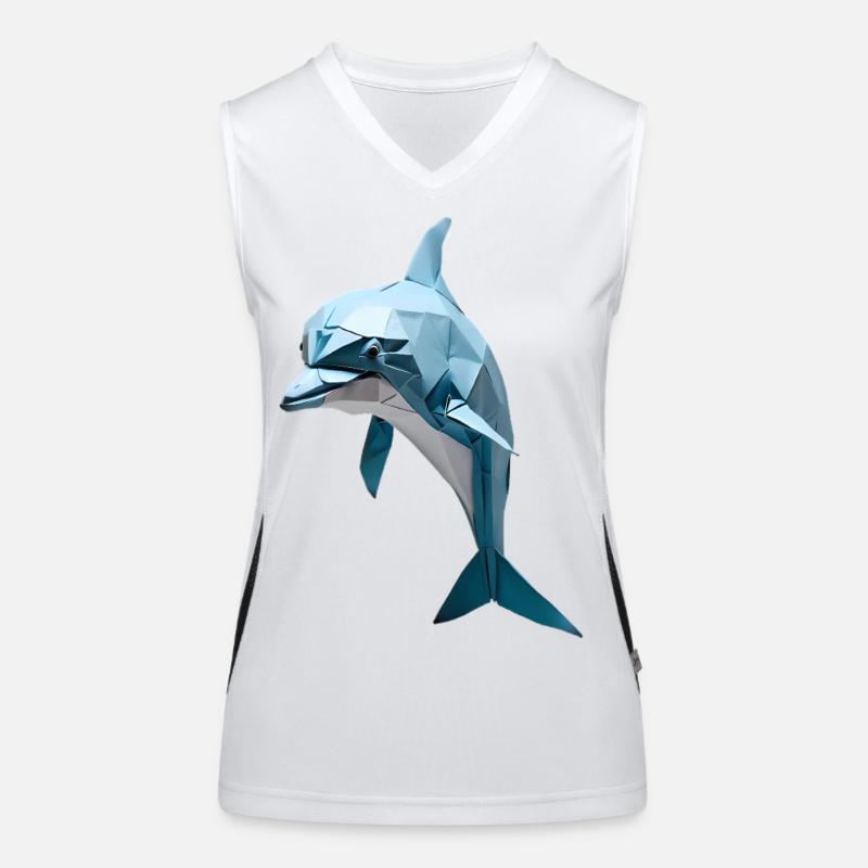 Blauer Low-Poly Delfin Funktionelles Kontrast-Tank Top für Frauen