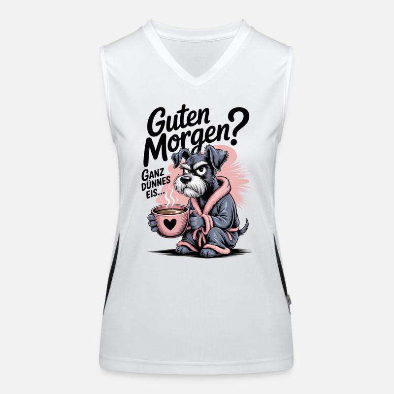 Morgenmuffel mit Kaffee lustig grimmiger Schnauzer Funktionelles Kontrast-Tank Top für Frauen
