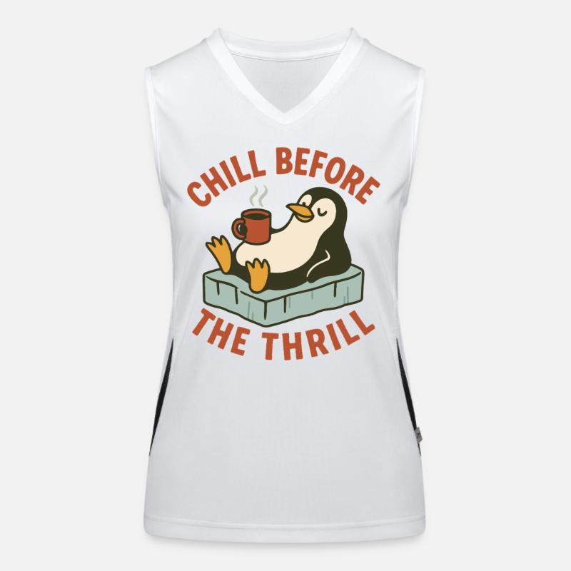 Entspannen Sie sich vor dem Nervenkitzel Pinguin Humor Urlaubsspaß Funktionelles Kontrast-Tank Top für Frauen