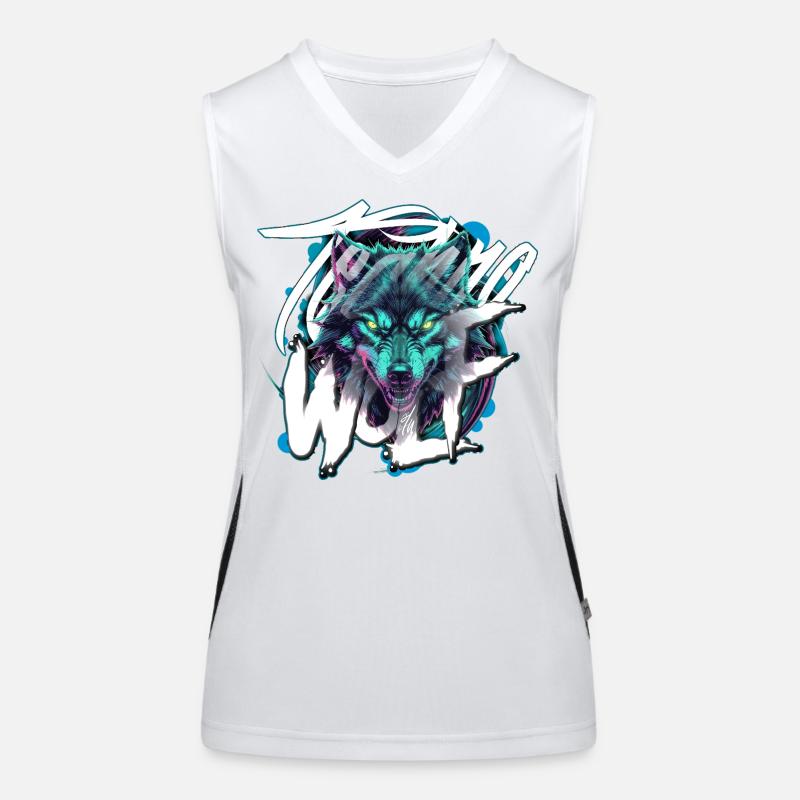 Neon Techno Wolf Head–Rave Wolf Funktionelles Kontrast-Tank Top für Frauen