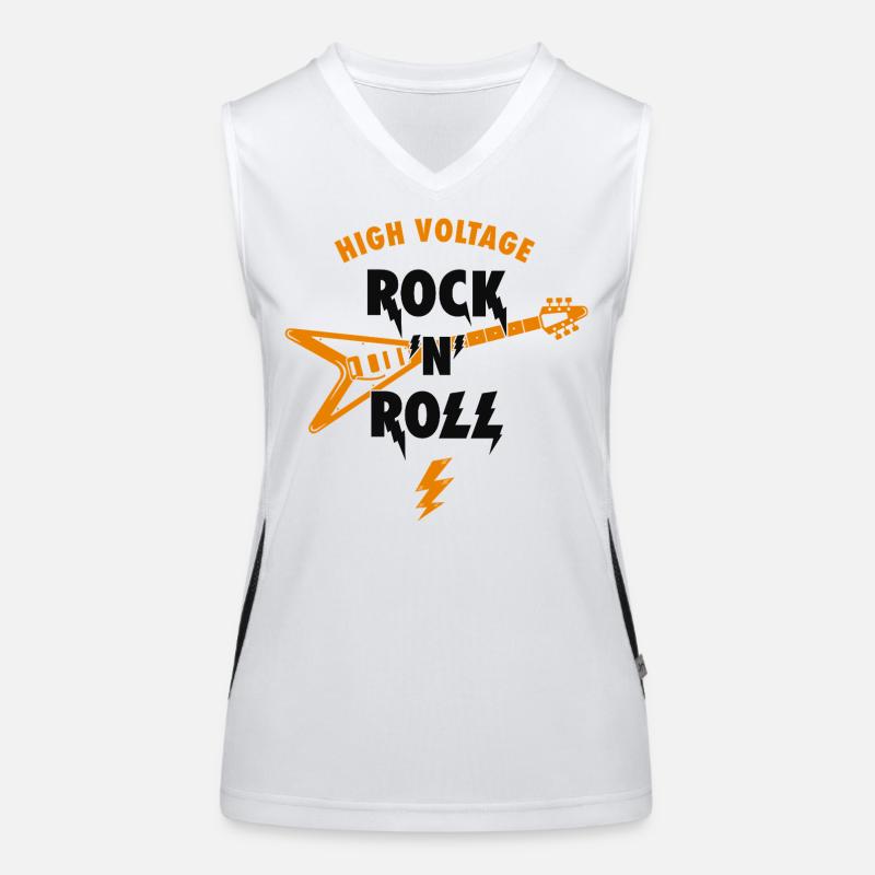 High Voltage Rock'N'Roll Music Slogan With Guitar Women's Functional Contrast Tank Top