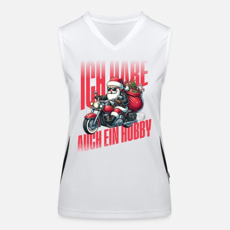 Christmas Santa on Motorcycle Women's Functional Contrast Tank Top