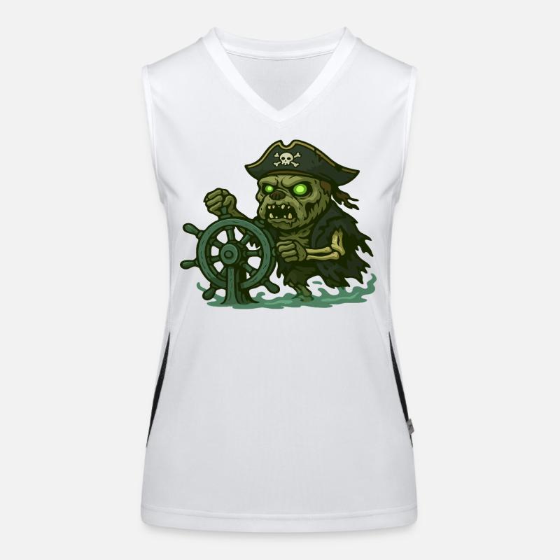 Zombie Pirate Steering Haunted Ghost Wheel Women's Functional Contrast Tank Top