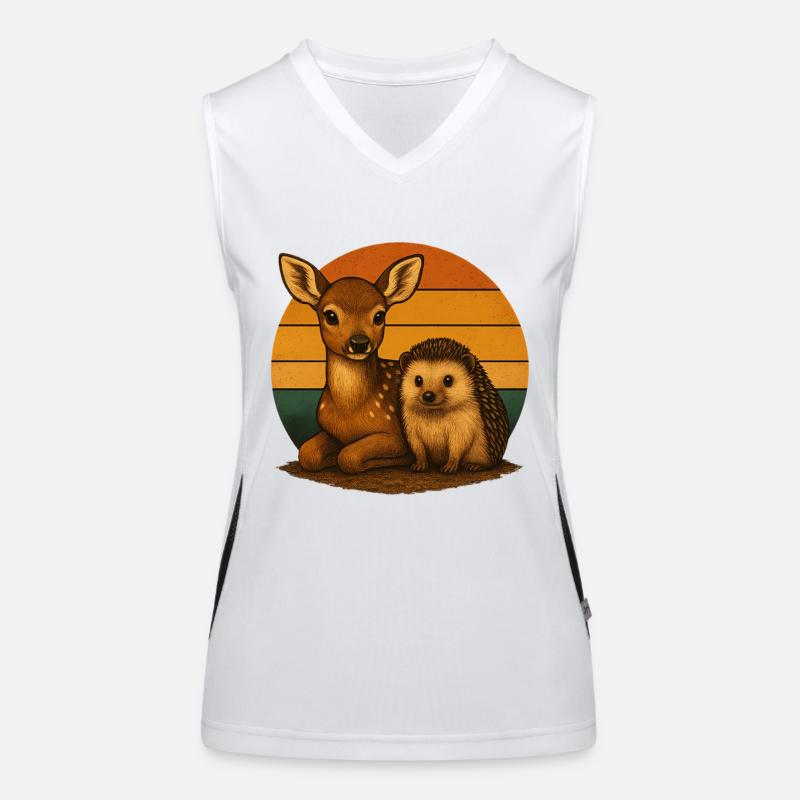 Hirsch Igel Retro Tierfreunde Funktionelles Kontrast-Tank Top für Frauen