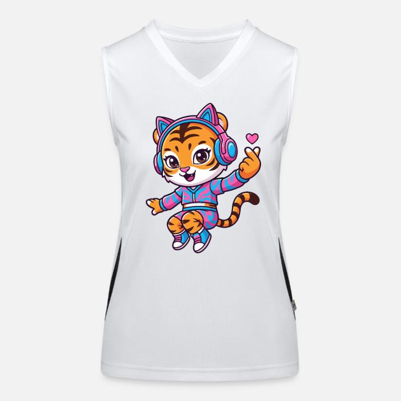 Dancing Tiger With Cat Headphones Women's Functional Contrast Tank Top